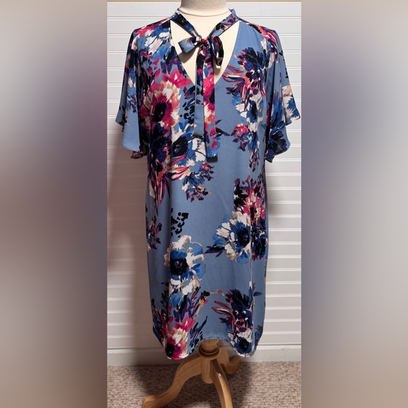 Charles Henry Blue Floral Dress Size L - Picture 3 of 6